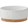 Frisco Round Meow Non-skid Ceramic Cat Bowl With Wood Base