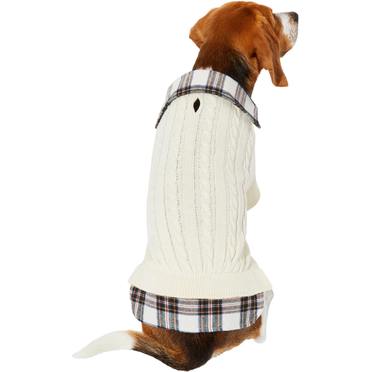 Frisco Cream Cable Knit Dog & Cat Sweater, White/Red Plaid 3 Frisco Cream Cable Knit Dog & Cat Sweater, White/Red Plaid