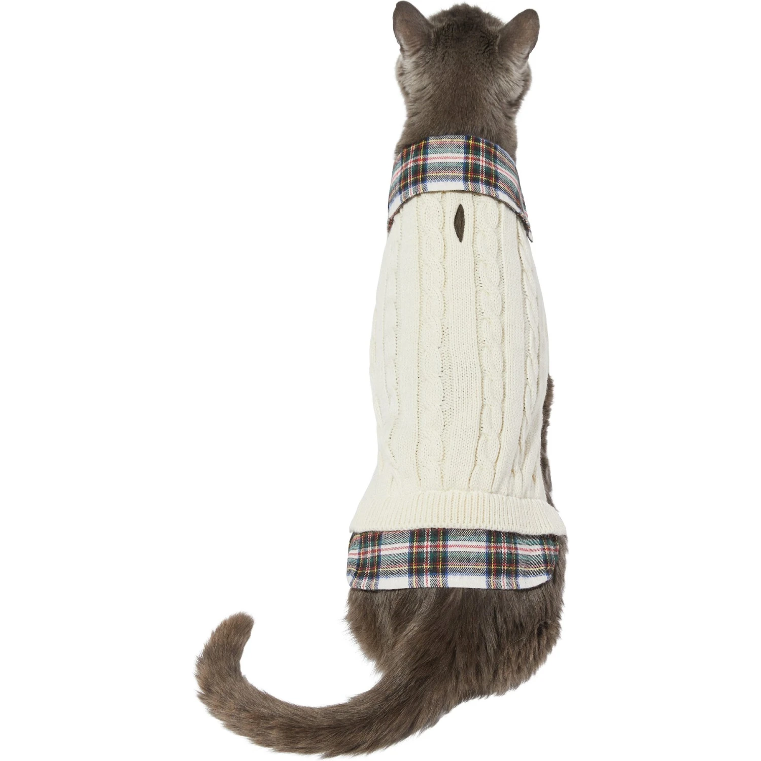 Frisco Cream Cable Knit Dog & Cat Sweater, White/Red Plaid 5 Frisco Cream Cable Knit Dog & Cat Sweater, White/Red Plaid - Image 3