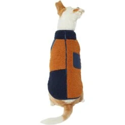 Frisco Lightweight Colorblock Dog & Cat Zippered Sherpa Fleece Vest, Blue/Brown