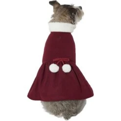 Frisco Mediumweight Pom Pom Bow Dog & Cat Peacoat Dress, Red -Frisco 268200 PT2. AC SS1800 V1628797391