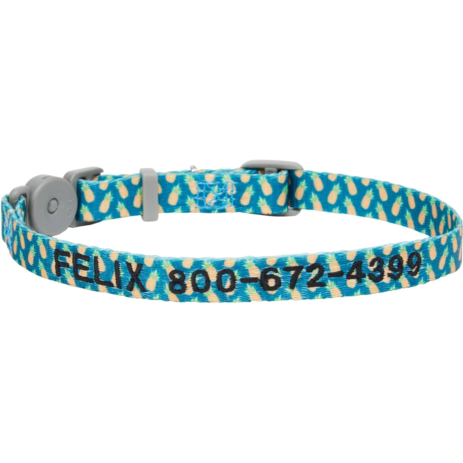 Frisco Pineapple Polyester Personalized Breakaway Cat Collar With Bell 3 Frisco Pineapple Polyester Personalized Breakaway Cat Collar With Bell
