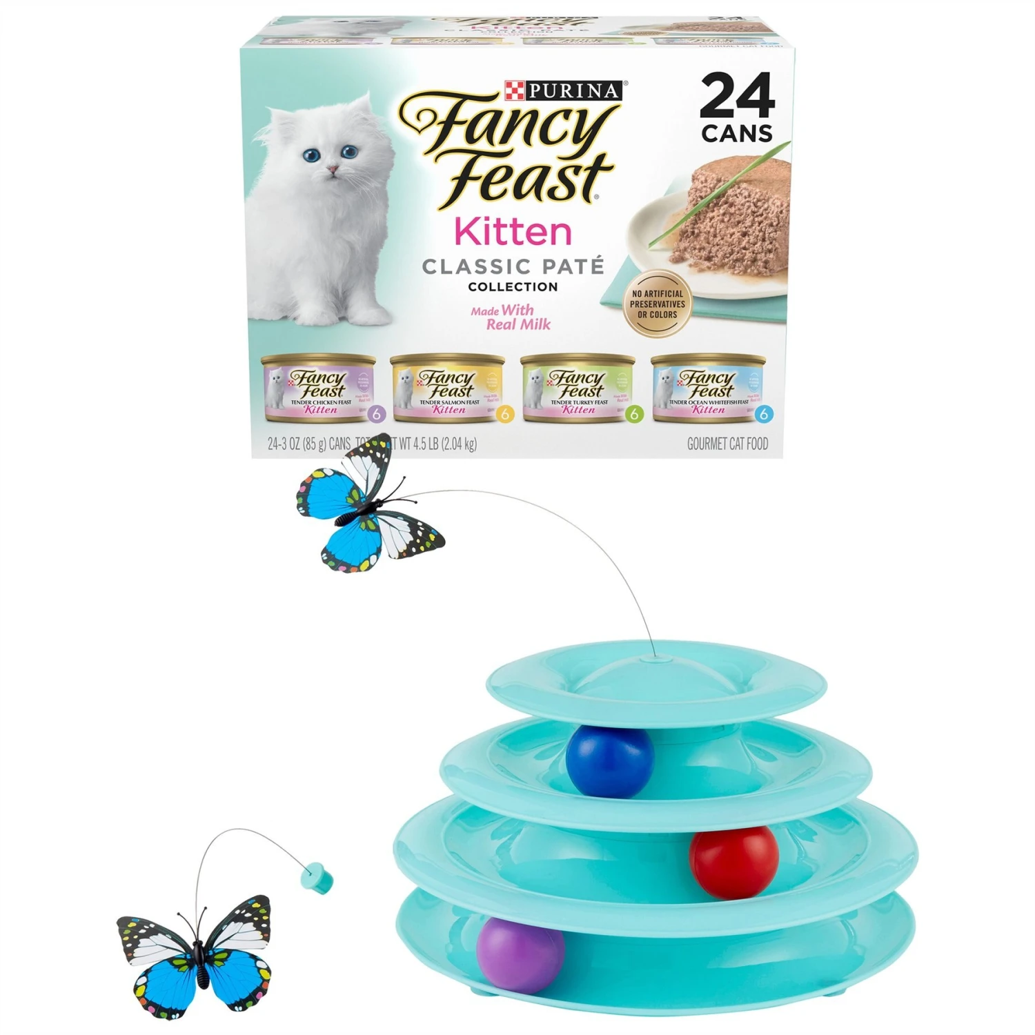 Fancy Feast Tender Feast Variety Pack Canned Kitten Food & Frisco Butterfly Cat Tracks Cat Toy 2 Fancy Feast Tender Feast Variety Pack Canned Kitten Food & Frisco Butterfly Cat Tracks Cat Toy