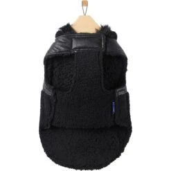 Frisco Medium Weight Faux Leather Dog & Cat Parka With Faux Fur Trimmed Hood, Black -Frisco 719798 PT4. AC SS1800 V1692978852