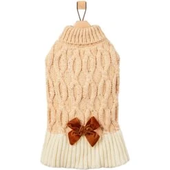 Frisco Cable Knit Dog & Cat Sweater Dress With Velvet Bow -Frisco 745838 PT4. AC SS1800 V1694793759
